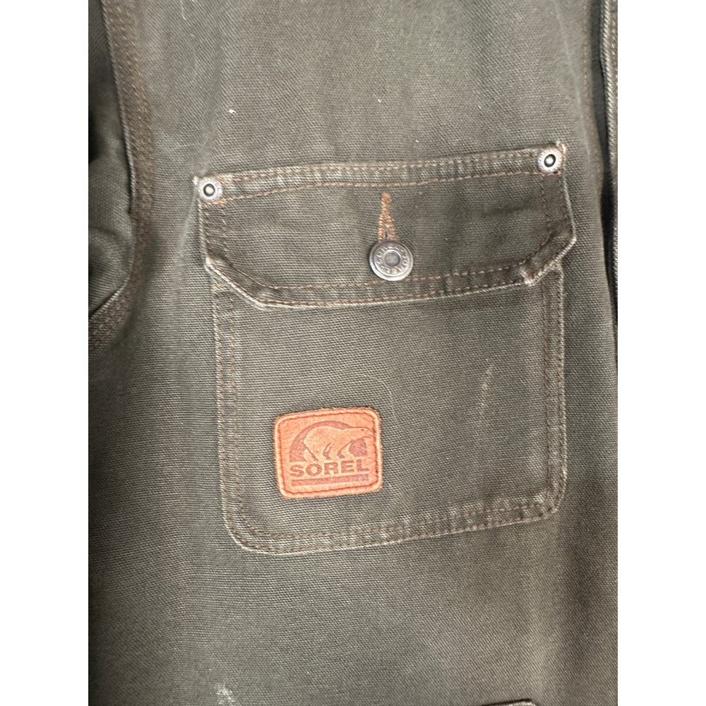 Sorel Mens Olive Green Canvas Workwear Chore Coat Distressed Rugged Jacket M - Picture 2 of 11